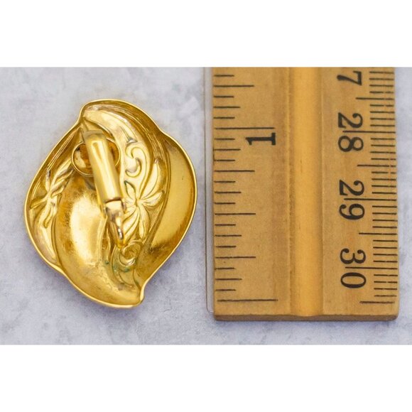 Vintage Gold Tone Wavy Flame Abstract Leaf Clip On Earrings - CS1 - Picture 2 of 2